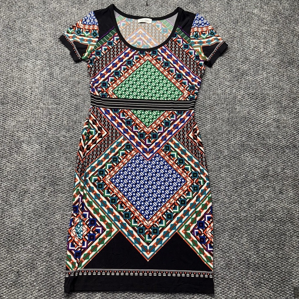 Calvin Klein Women's Size 2 Multicolor Geometric Stretch S/S Sheath Dress